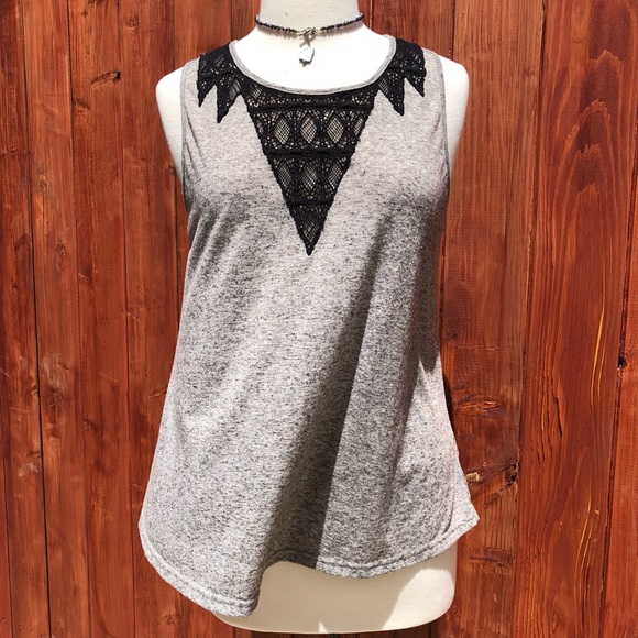 Pixley Tops - Pixley grey tank w/black lace V